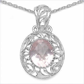 Collier/Kette mit großem Rosenquarz-Anhänger/Medaillion 4,15 Karat