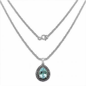 Collier/Kette mit Blautopas/Tansanit-Tropfen-Anhänger,Silber Rhodiniert-10,10 Karat