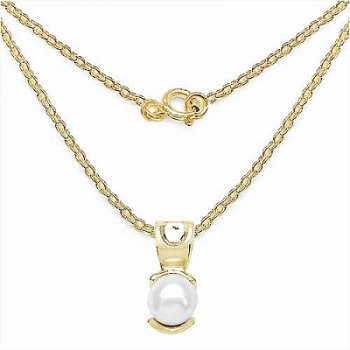 Collier/Kette mit Perle-Anhänger Silber-vergoldet mit 10 Karat Gelbgold-1,50 Kar