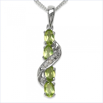 Collier/Kette mit Diamant/Peridot-Anhänger 1,09 Karat