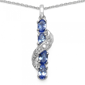 Collier/Kette mit Diamant/Tansanit-Anhänger 1,41 Karat
