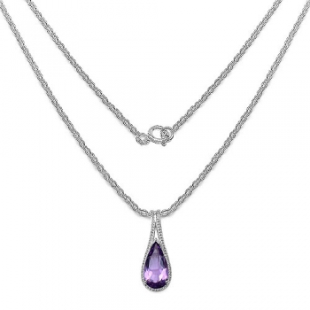 Collier/Kette mit großem Amethyst Tropfen-Anhänger 5,05 Karat