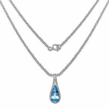 Collier/Kette mit großem Blautopas Tropfen-Anhänger 6,68 Karat