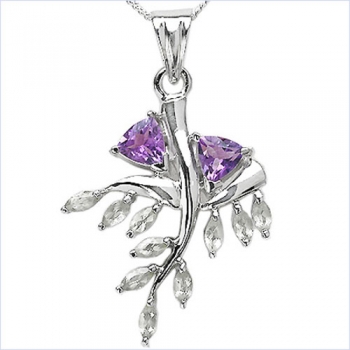 Designer-Kette mit Amethyst und Weißtopas-Anhänger-Silber Rhodiniert-2,60 Karat
