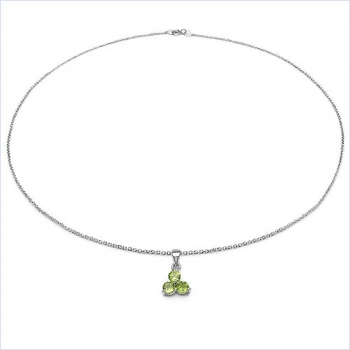 Collier/Kette mit grünem Peridot-Blume-Anhänger 925 Silber Rhod.-0,75 Karat
