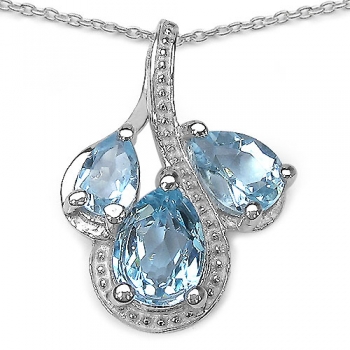 Collier/Kette mit 3 Tropfen Anhänger Blautopas-Sterling-Silber-Rhodiniert-2,48 Karat