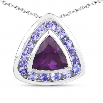 Collier/Halskette Amethyst/Tansanit/Diamant-Anhänger-1,51 Karat-17 Edelsteine