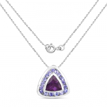 Collier/Halskette Amethyst/Tansanit/Diamant-Anhänger-1,51 Karat-17 Edelsteine