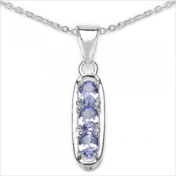 Collier/Kette Tansanit-Anhänger-925 Silber-Rhodiniert-0,51 Karat