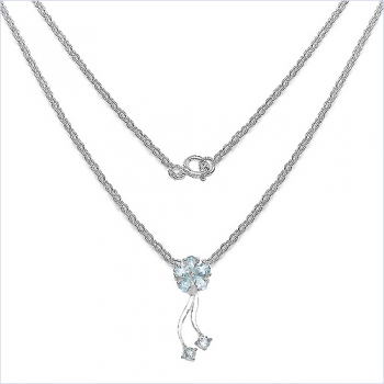 Collier/Kette Blautopas-Blume-Anhänger-925 Silber Rhodiniert-1,24 Karat