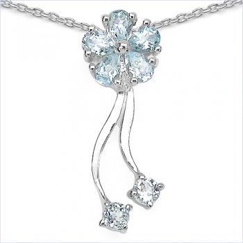 Collier/Kette Blautopas-Blume-Anhänger-925 Silber Rhodiniert-1,24 Karat