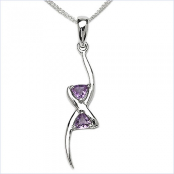Collier/Kette mit Amethyst-Anhänger 925 Silber-Rhodiniert