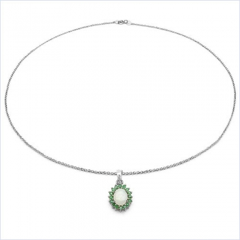 B-Ware-Collier/Halskette mit Smaragd/Opal-Anhänger-Silber Rhodiniert [P399OPE-BW]