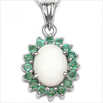 Collier/Halskette mit Smaragd/Opal-Anhänger-925Silb.Rhod.
