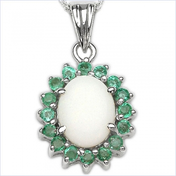 B-Ware-Collier/Halskette mit Smaragd/Opal-Anhänger-Silber Rhodiniert [P399OPE-BW]