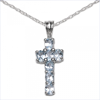 Collier/Kette Anhänger Blautopas-Kreuz-Silber 1,75Karat