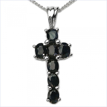 Collier/Kette Anhänger schwarzem Saphir-Kreuz-Silber 1,75 Karat