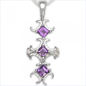 Collier/ Halskette mit Diamant/Amethyst-Anhänger in 925 Silber Rhodiniert