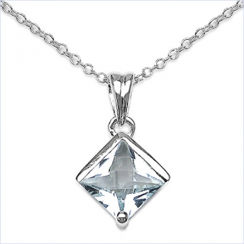 Collier/Kette mit Aquamarin-Anhänger 925 Silber/Rhodin.1,50K