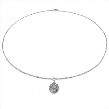 Collier/ Halskette mit 6Diamanten,1Blautopas im Herzen-Anhänger