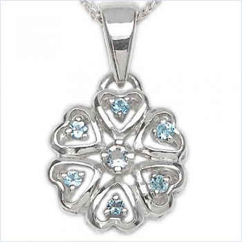Collier/ Halskette mit 6Diamanten,1Blautopas im Herzen-Anhänger