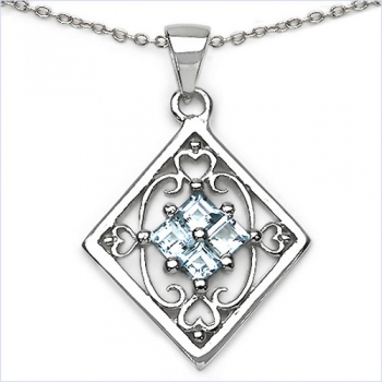 Collier/Kette mit Blautopas-Anhänger 925-Silber Rhodin.-0,72 Karat