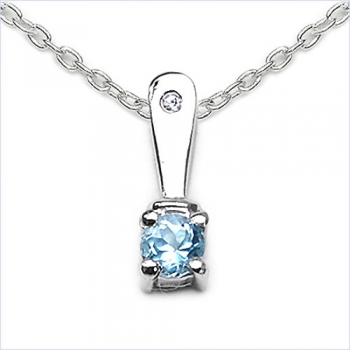 Collier/Kette-Anhänger m.Blue Topas/Zirkonia-925 Silber 0,19 Karat