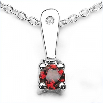 Collier/Kette-Anhänger Granat/Weißtopas-925 Silber-Rhod.0,20cts