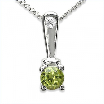 Collier/Kette-Anhänger mit Peridot/Zirkonia-925 Silber-0,16 Karat