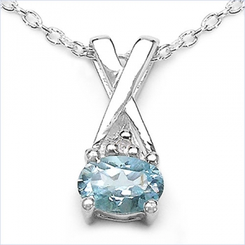 Collier/Kette mit ovalen und runden Blautopas als Anhänger-Silber-Rhodiniert-0,66 Karat