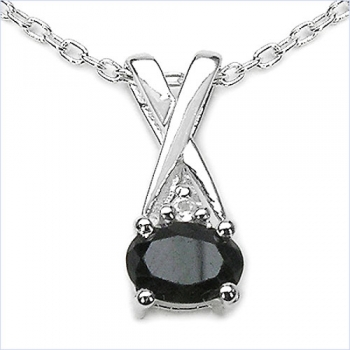 Collier/Kette mit Diamant/Black Saphir-Anhänger 925er Silber Rhodiniert