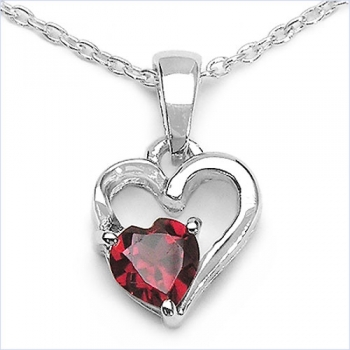 Collier/Kette mit Herz-Anhänger-Granat 925 Silber/Rhod.-0,50 Karat