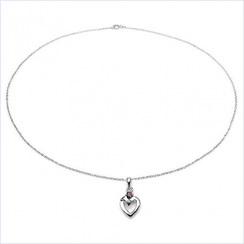 Collier mit Diamant/ Granat/ Herz-Anhänger Rhodiniert