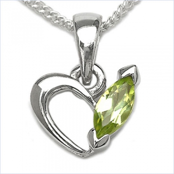 Collier/Kette mit Peridot Herz-Anhänger 925 Silber Rhodiniert