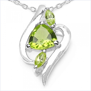 Collier/Kette mit 3 Peridots im Anhänger 0,90 Karat-Silber Rhodiniert