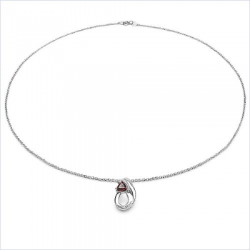 Collier/Kette Anhänger mit Granat-925 Silber-Rhodiniert-0,50 Karat