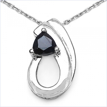 Collier/Kette Anhänger mit schwarzem Saphir-925 Silber-Rhodiniert