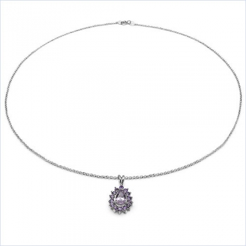Collier/Kette Anhänger m.15 Amethysten-925 Silber-Rhodiniert-1,55 Karat