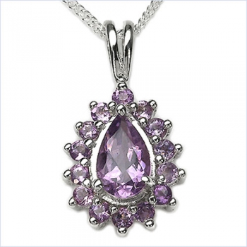 Collier/Kette Anhänger m.15 Amethysten-925 Silber-Rhodiniert-1,55 Karat