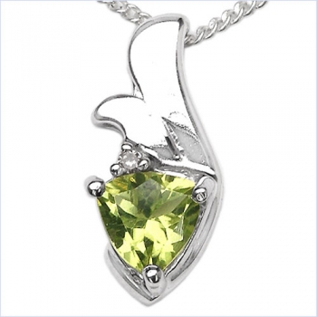 Collier/Kette Anhänger Diamant-Peridot 925 Silber/Rhod.0,71Karat