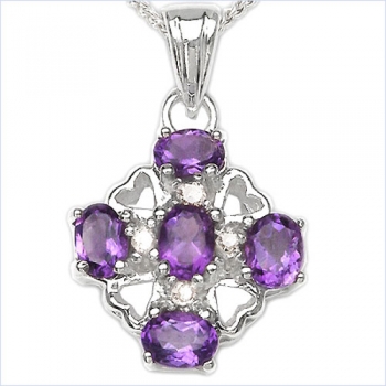 Collier/Kette Herzen-Diamant/Amethyst-Anhänger-1,08 Karat