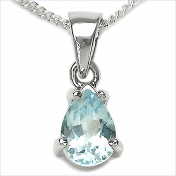 Collier/Kette mit Tropfen-Anhänger Blautopas 925 Silber-0,85 Karat