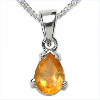 Collier/Kette mit Citrin Tropfen-Anhänger 925-Silber-Rh.-0,75 Karat
