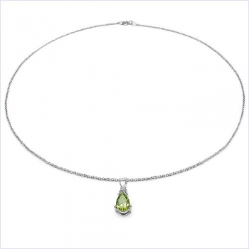 Collier/Kette m.Peridot-Tropfen-Anhänger 925-Silber Rhod.-0,75 Karat