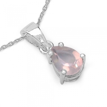 Edles Collier/Kette mit Rosenquarz-Tropfen-Anhänger -1,00 Karat