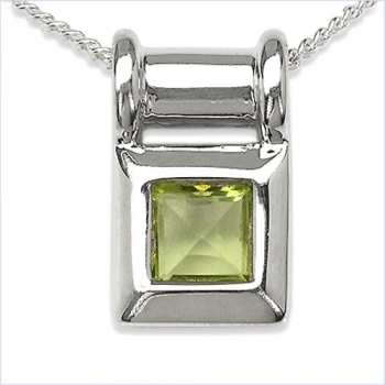 Collier/Kette mit grünem Peridot-Anhänger 925-Silber Rhodiniert-0,60 Karat