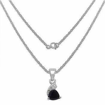 Collier/ Halskette mit 3 Diamanten/Saphir-Anhänger-Silb.-0,53 Karat