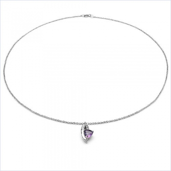 Collier/ Halskette mit 5 Diamanten/ Amethyst-Anhänger-0,48 Karat