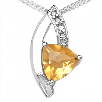 Collier/ Halskette mit 5 Diamanten/Citrin-Anhänger-0,48 Karat