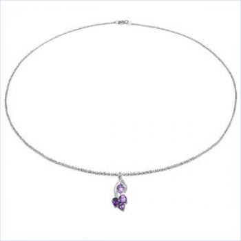 Collier/Kette mit Diamant/Amethyst-Anhänger 925-Silber-1,22 Karat